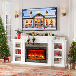 Naice 72" Electric Fireplace with Mantel and Cabinets, Fireplace TV Stand for Living Room Bedroom, Stacked Stone Surround and Remote Control 3D Realistic Flame, Black