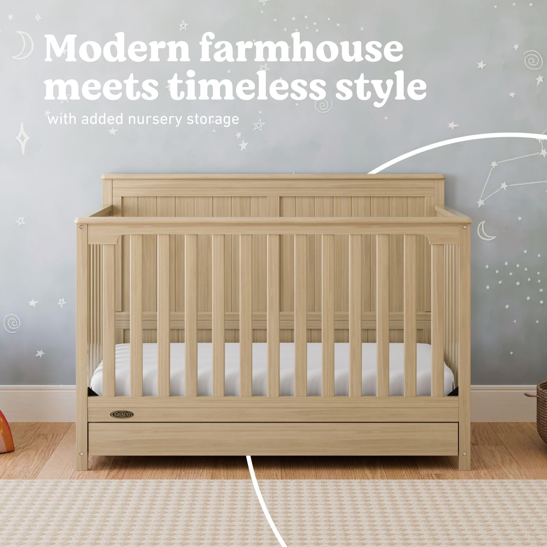 Graco Hadley 5-in-1 Convertible Crib with Drawer – GREENGUARD Gold Certified, Fits Standard Crib Mattress, Converts to Toddler Bed, Daybed and Full Bed, 4 Adjustable Mattress Heights (White)