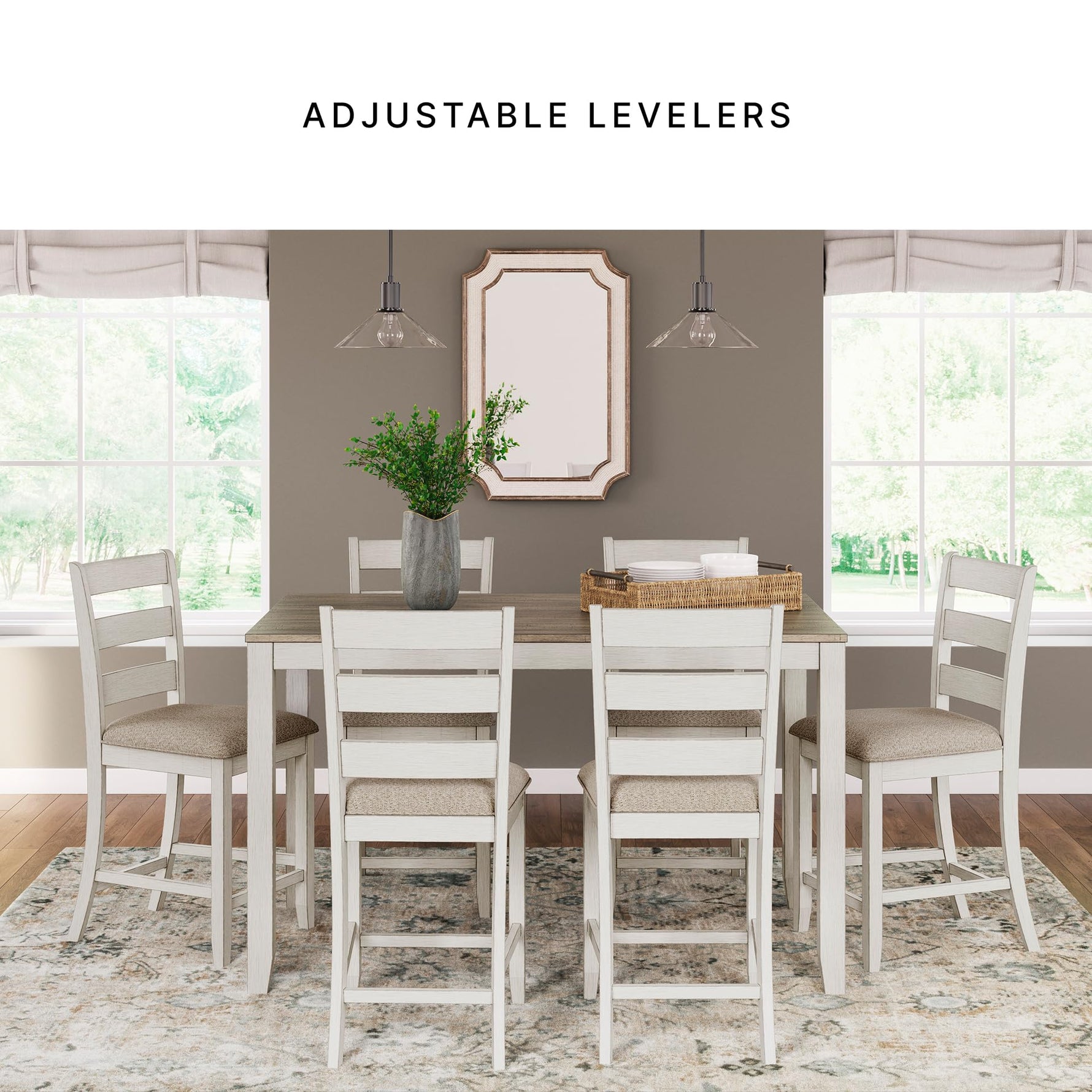 Signature Design by Ashley Skempton | 2-Count 24" Counter-Height Upholstered Bar Stools – Coastal Chic Ladder-Back, Antique White