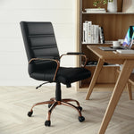 Flash Furniture Whitney Mid-Back Swivel LeatherSoft Desk Chair with Wheels, Padded Seat and Armrests, Adjustable Height Padded Office Chair, Black