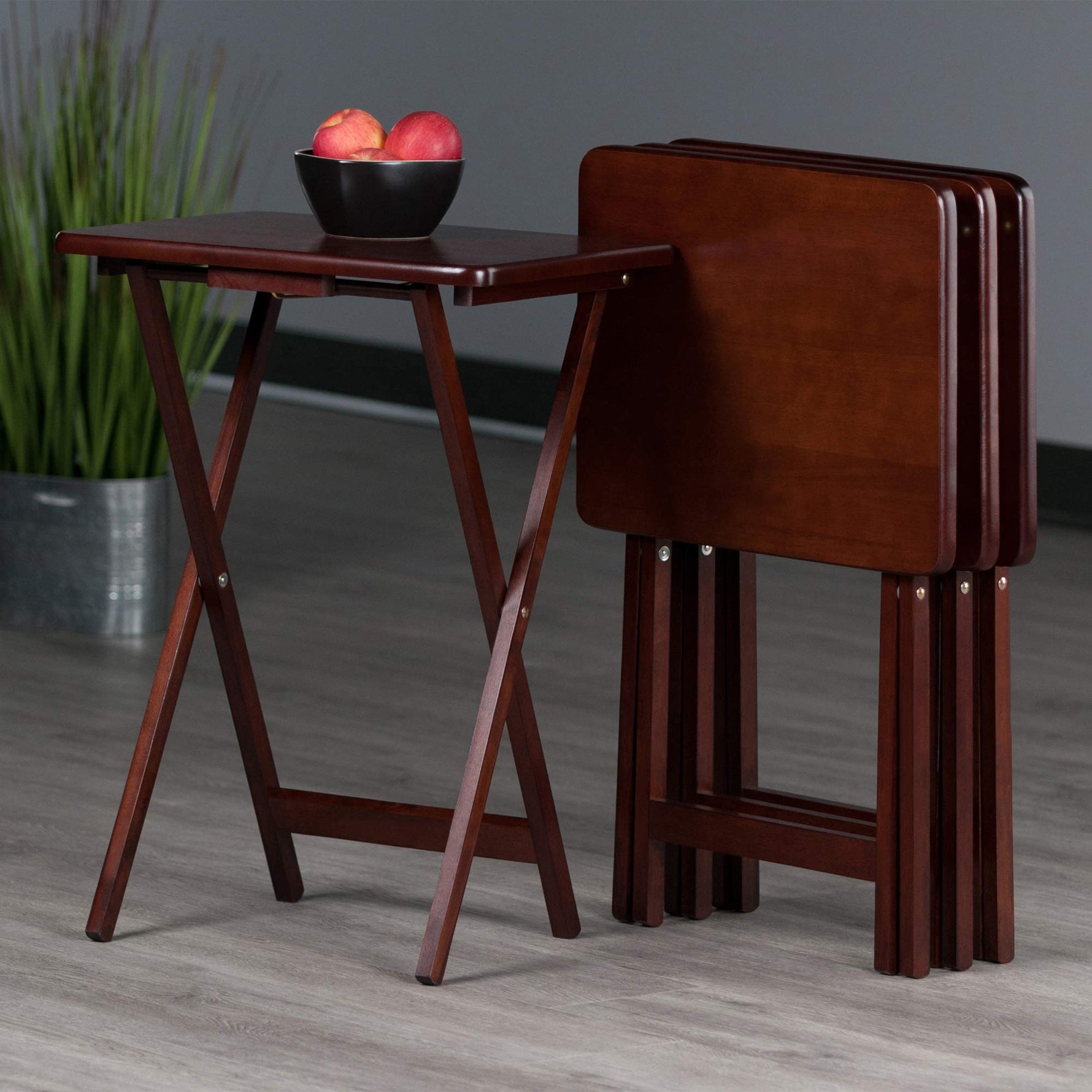 Winsome Alex Set of 2 Foldable Snack Tables, Easy to Store Small Portable Fold Up Table Set for Kitchen, Living Room TV Dining, Crafts, Puzzles, Work From Home