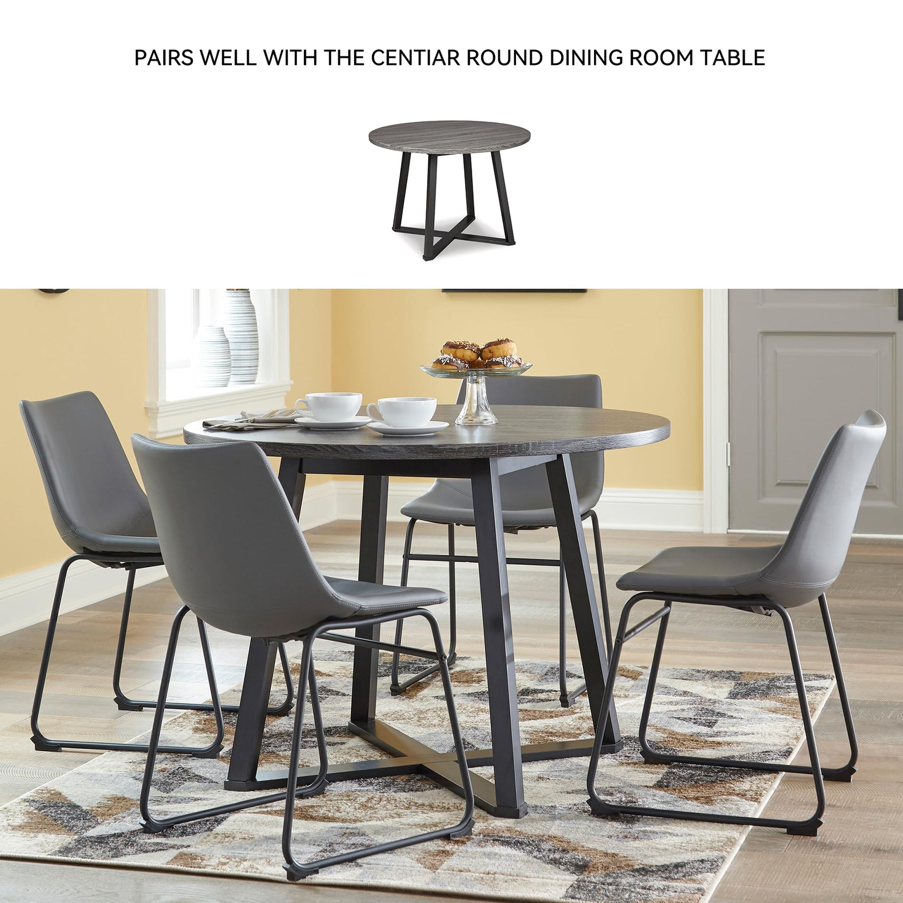 Signature Design by Ashley Mid Century Centiar 18.75" Dining Bucket Chair, 2 Count, Black and Brown