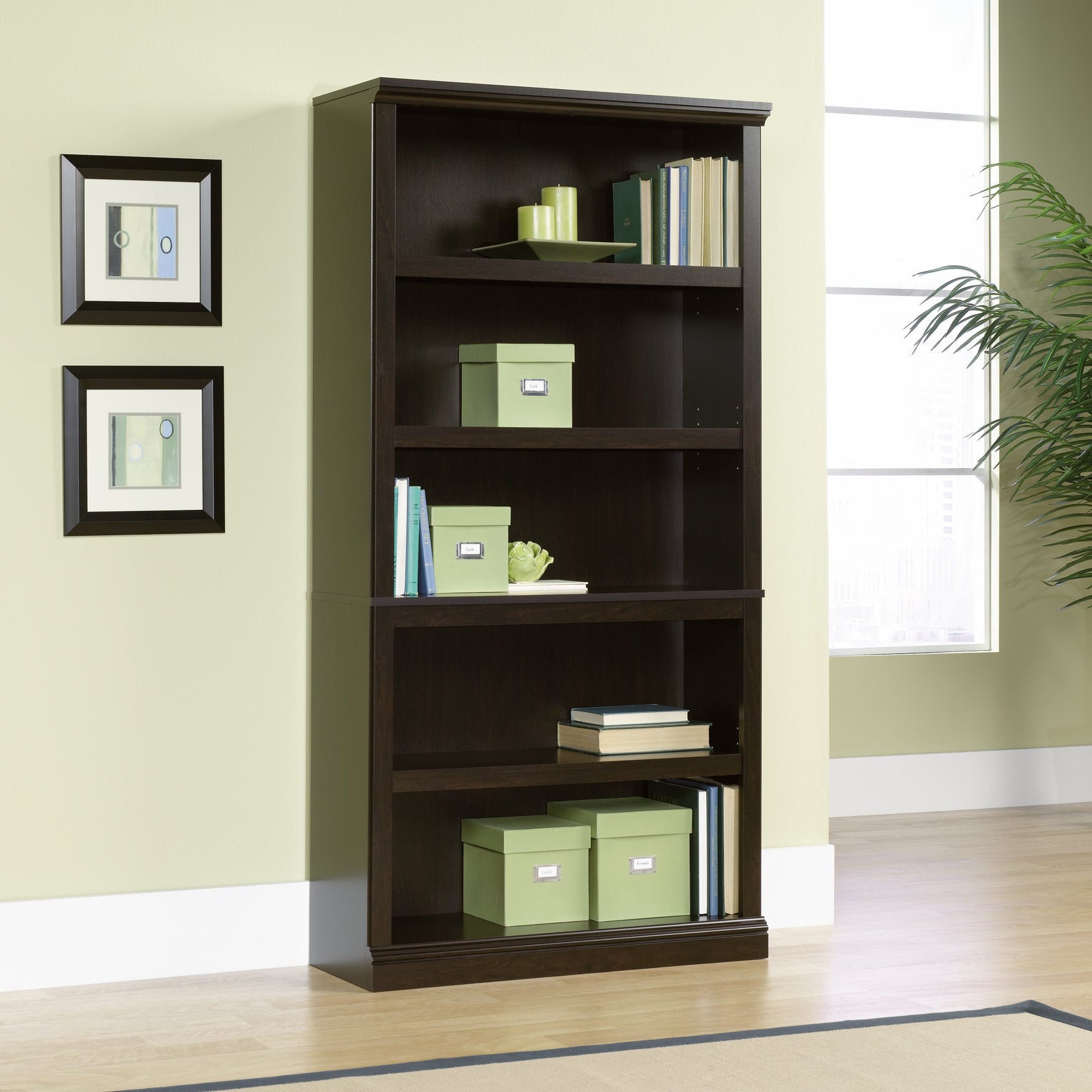 Sauder 5-Shelf Split Bookcase/ Book shelf, Oiled Oak finish