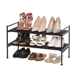 3-Tier Stackable 1" Slat Steel Frame Shoe Rack, 27.25"W x 12.75"D, Espresso | Interlocking modular design maximizes storage while the sturdy steel frame holds up to 12 pairs of shoes (Patented Design)