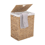 Seville Classics Premium Natural Handwoven Portable Laundry Bin Basket with Carrying Handles, Household Storage for Clothes, Linens, Sheets, Natural Water Hyacinth and Gray Rope, 3 Piece Set