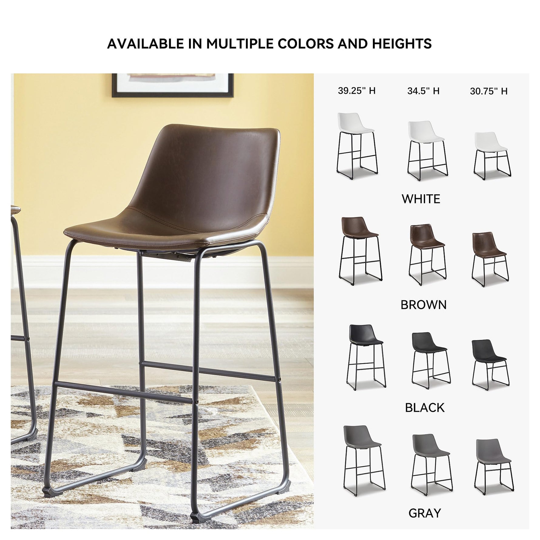 Signature Design by Ashley Centiar 24" Counter Height Modern Bucket Barstool, 2 Count, Black