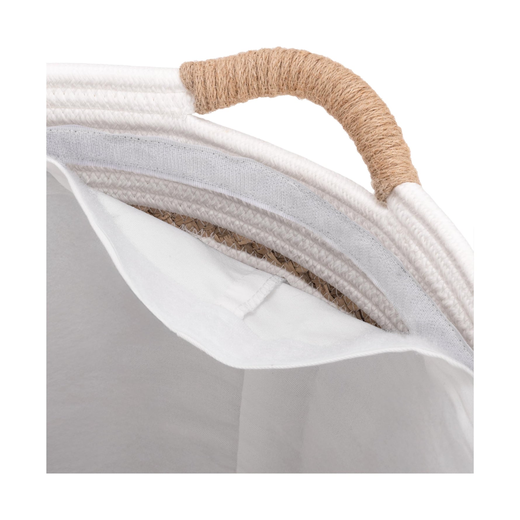 Seville Classics Premium Natural Handwoven Portable Laundry Bin Basket with Carrying Handles, Household Storage for Clothes, Linens, Sheets, Natural Water Hyacinth and Gray Rope, 3 Piece Set