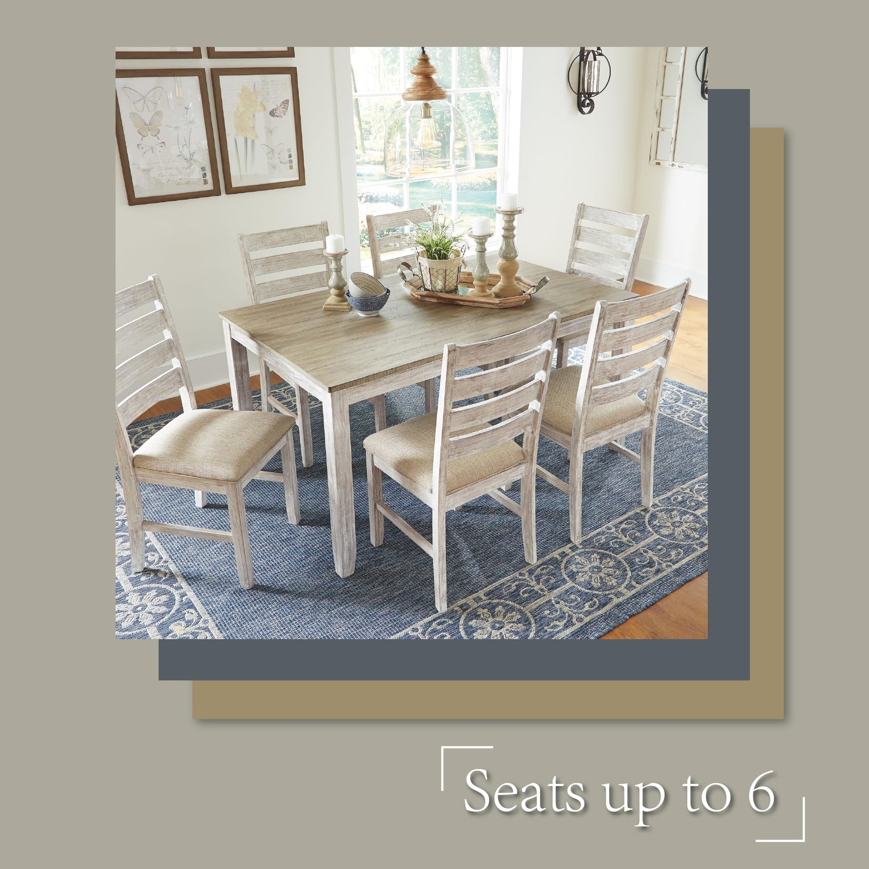 Signature Design by Ashley Caitbrook Rustic 7-Piece Dining Set – Rectangular Table with 6 X-Back Upholstered Chairs, Gray