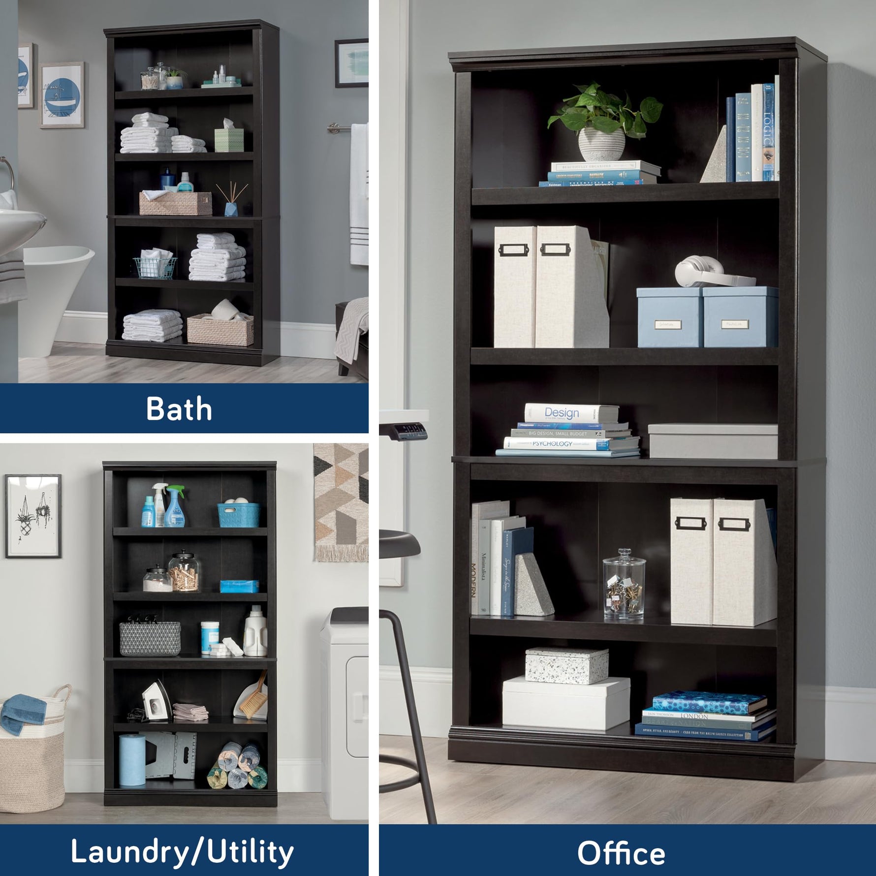 Sauder 5-Shelf Split Bookcase/ Book shelf, Oiled Oak finish