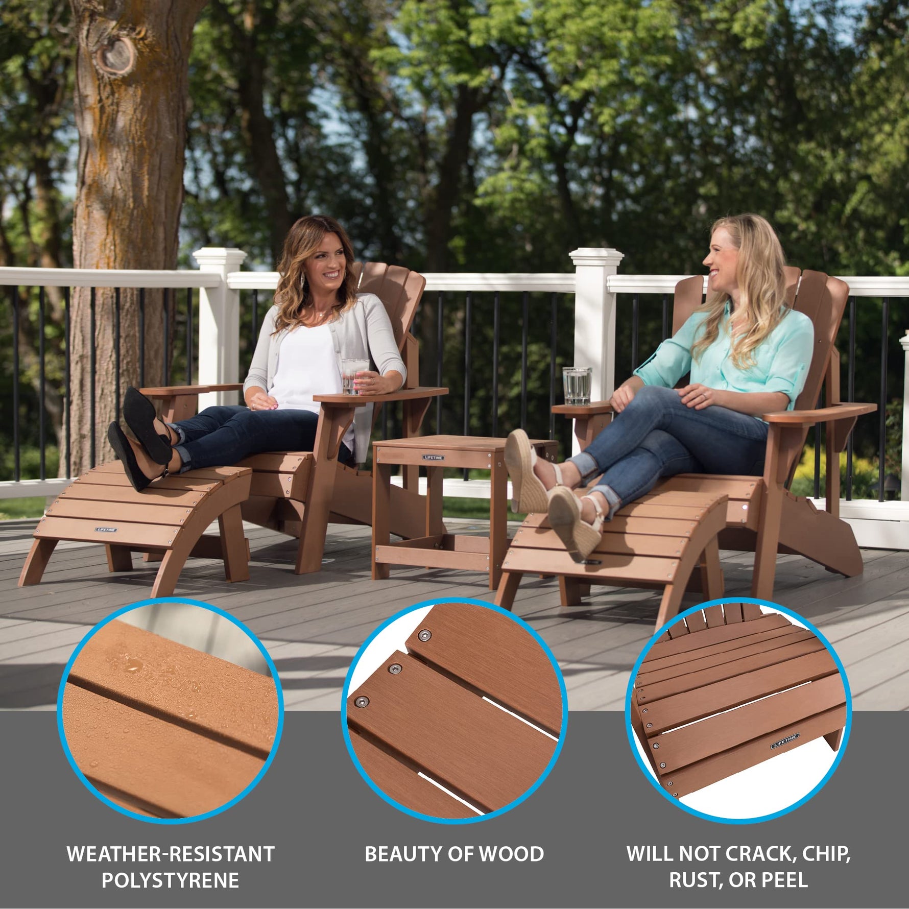 Lifetime Faux-Wood Adirondack Chair, Weather-Resistant Polystyrene, UV-Protected, 300 lb Capacity, Low-Maintenance Outdoor Seating Furniture
