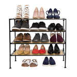 3-Tier Stackable 1" Slat Steel Frame Shoe Rack, 27.25"W x 12.75"D, Espresso | Interlocking modular design maximizes storage while the sturdy steel frame holds up to 12 pairs of shoes (Patented Design)