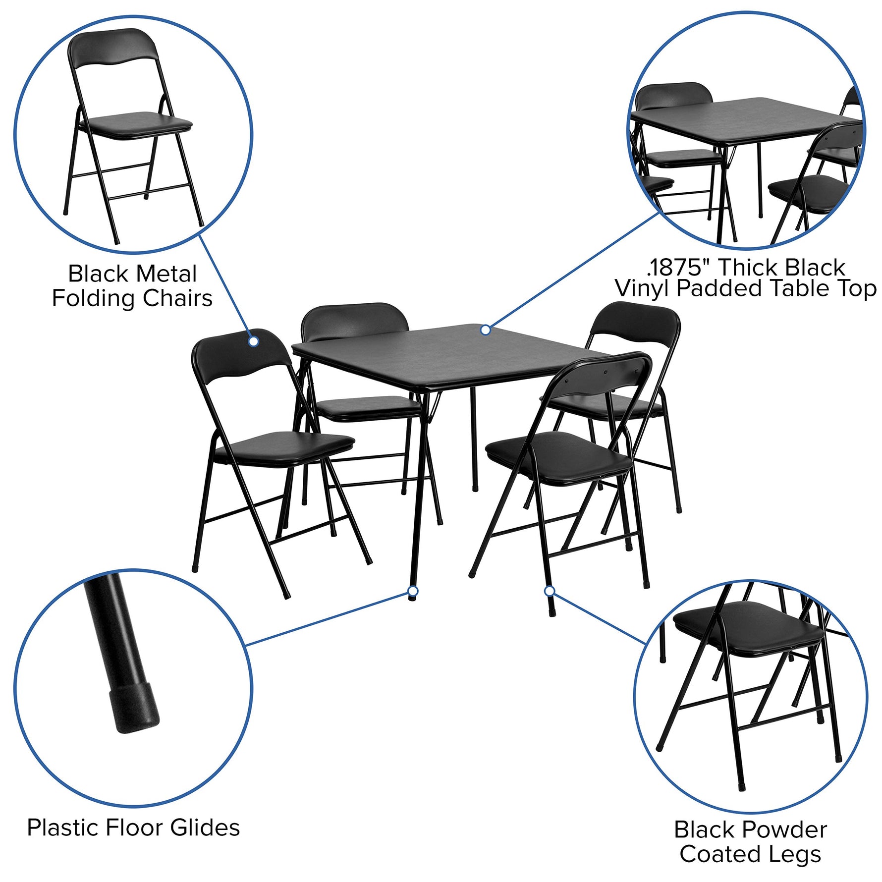 Flash Furniture Madelyn 33.5" Square Folding Multipurpose Card Table with Padded Vinyl Top, Portable Folding Game Table for 4 Players, Black