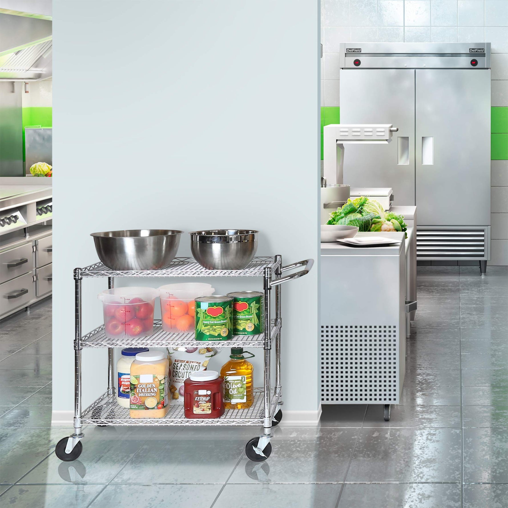 Seville Classics UltraDurable NSF Commercial Heavy Duty Metal Rolling Utility Cart, w/ Steel Shelves, Handle Bar for Restaurant, Garage, Warehouse, Kitchen, Office, Top Shelf (36"W x 18"D)
