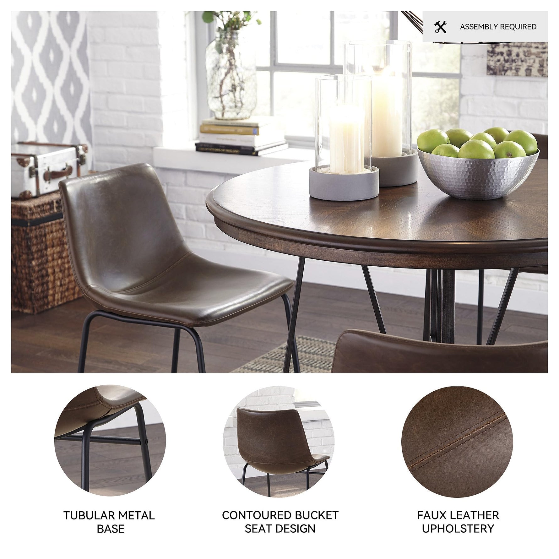 Signature Design by Ashley Mid Century Centiar 18.75" Dining Bucket Chair, 2 Count, Black and Brown