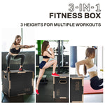 Fitvids 16" x 14" x 12" Non-Slip Wooden Plyo Box Jump Exercise Platform, Plyometric Workout Equipment for Home Gym, Training Step Box, Black