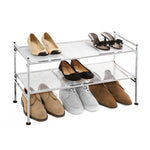 3-Tier Stackable 1" Slat Steel Frame Shoe Rack, 27.25"W x 12.75"D, Espresso | Interlocking modular design maximizes storage while the sturdy steel frame holds up to 12 pairs of shoes (Patented Design)