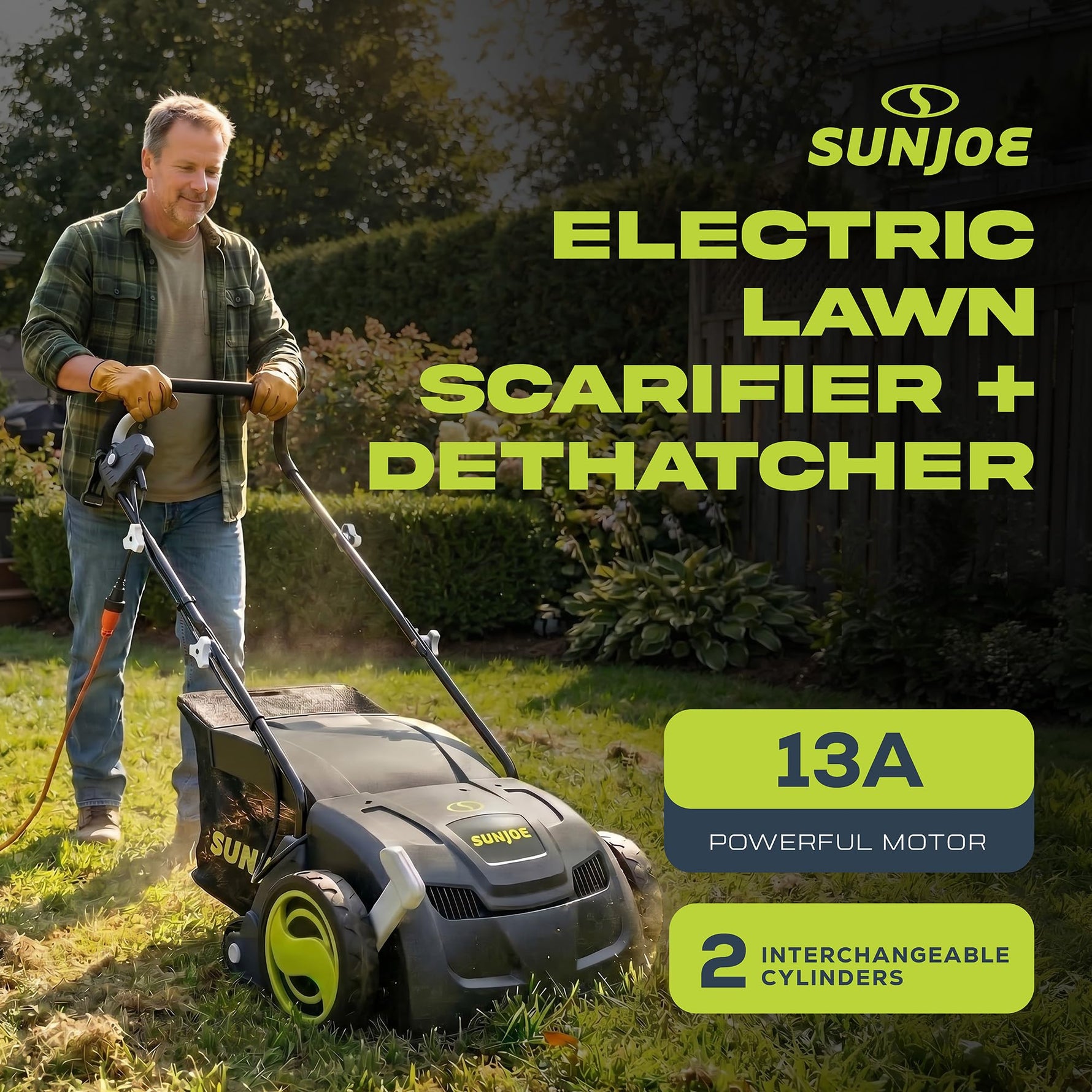 Sun Joe Corded Electric Dethatcher & Scarifier with 8-Gal Bag, 12.6-Inch Cutting Width, 12-Amp Motor - Heavy-Duty Yard Trimmer for Gardening Care and Lawn Maintenance, AJ801E