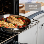 T-fal Essentials Stainless Steel Cookware Set, 2-Piece 8" and 10.5", Induction Compatible, Oven Safe 350F, Pots and Pans Set, Cooking Skillets, Cookware, Kitchen Frying Pans, Silver/Blue