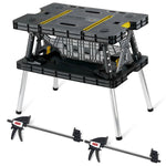 Keter Heavy-Duty Folding Workbench with 1,000 Pound Capacity - Foldable Work Table for Garage, Woodworking, and Outdoor Workshop with 12 Inch Adjustable Clamps