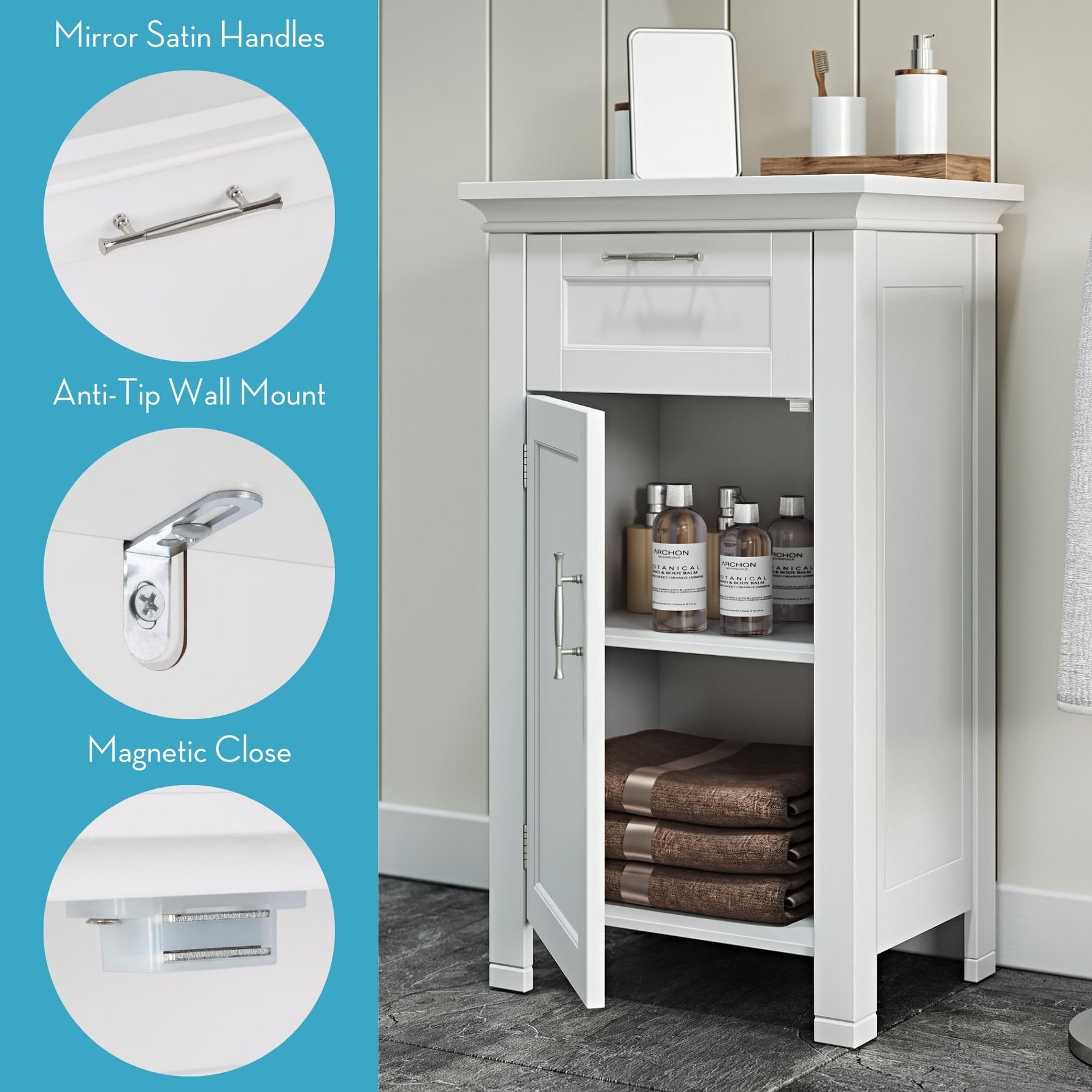 RiverRidge 06-037 Somerset Single Door Floor Storage Cabinet, White