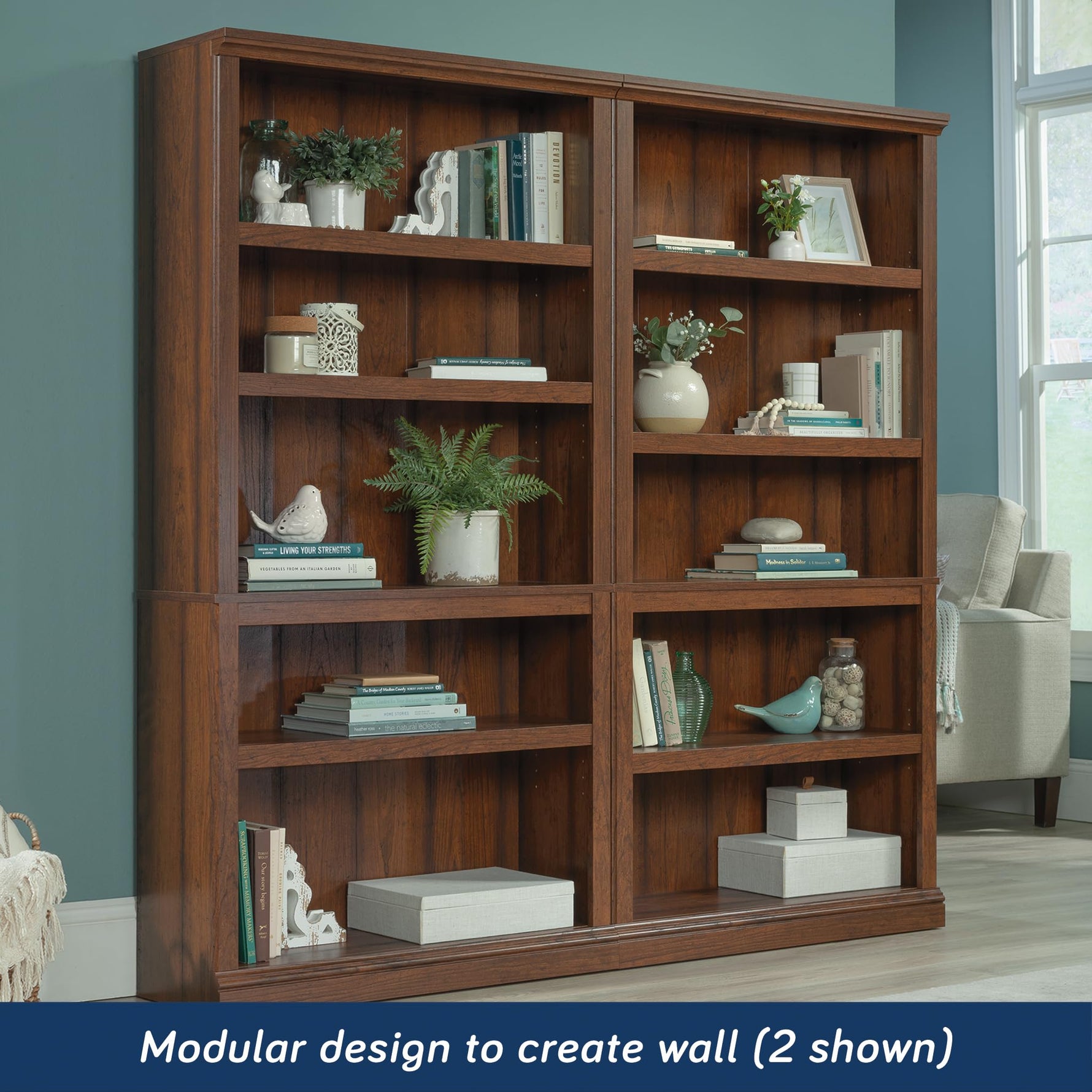 Sauder 5-Shelf Split Bookcase/ Book shelf, Oiled Oak finish
