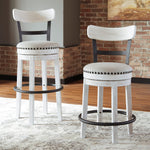 Signature Design by Ashley Valebeck Upholstered Swivel Stool, Cushioned Seat, Woven Fabric Upholstery, Wood, 24" H, Brown & Black
