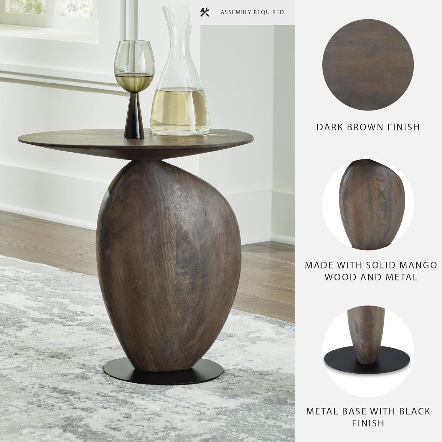 Signature Design by Ashley Cormmet Industrial Accent Table with Metal Base, Dark Brown & Black