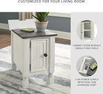 Signature Design by Ashley Havalance Casual Chair Side End Table, Dual USB Charging Port, Fixed Shelf, Pine Wood, 16" W x 24.25" D x 22.88" H, White & Gray