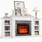 Naice 72" Electric Fireplace with Mantel and Cabinets, Fireplace TV Stand for Living Room Bedroom, Stacked Stone Surround and Remote Control 3D Realistic Flame, Black