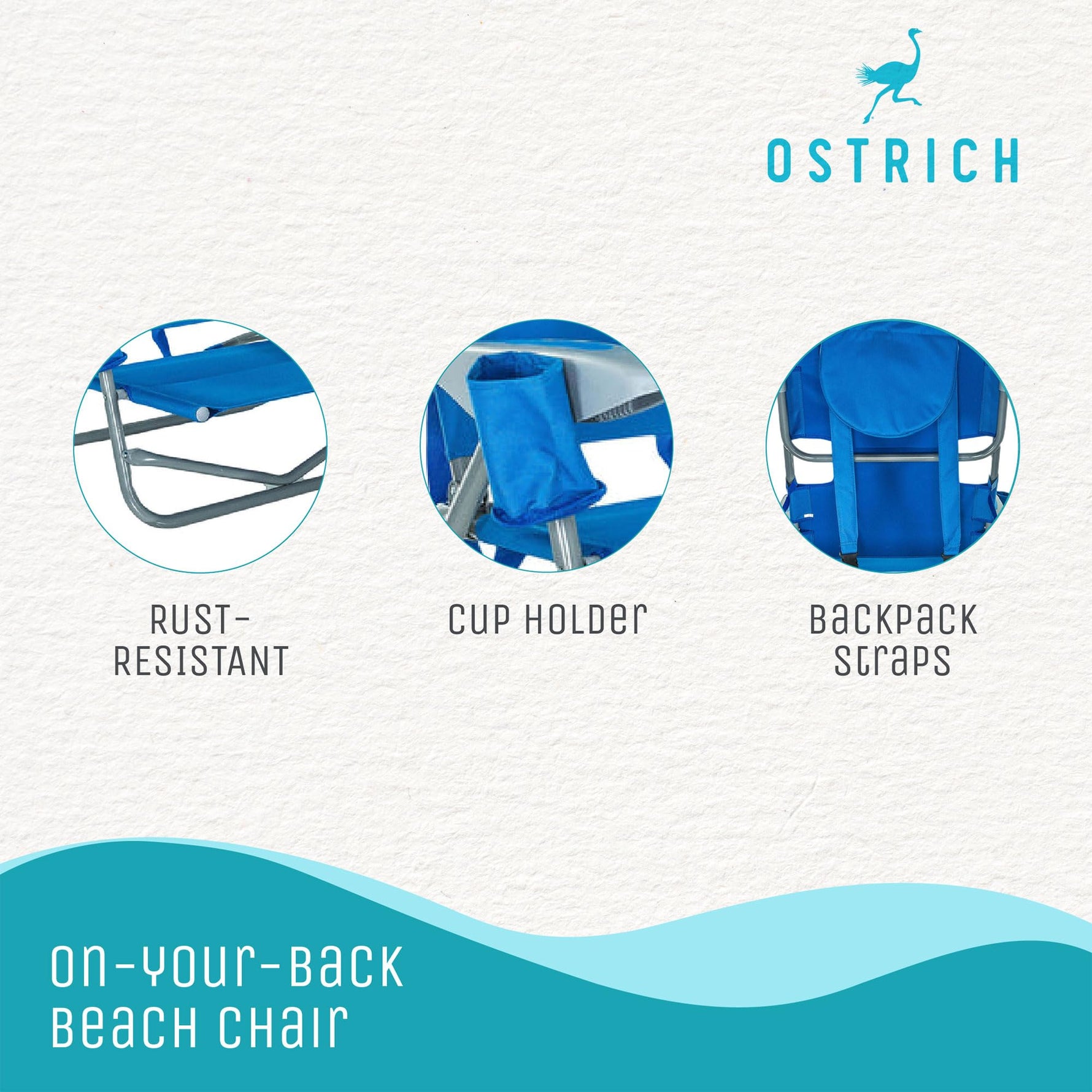 Ostrich the Heavy-Duty Backpacker, Portable Beach Chair with Face Hole, Adjustable Lounge Chair with Face Opening, Cup Holder, & 325lb Capacity, Blue