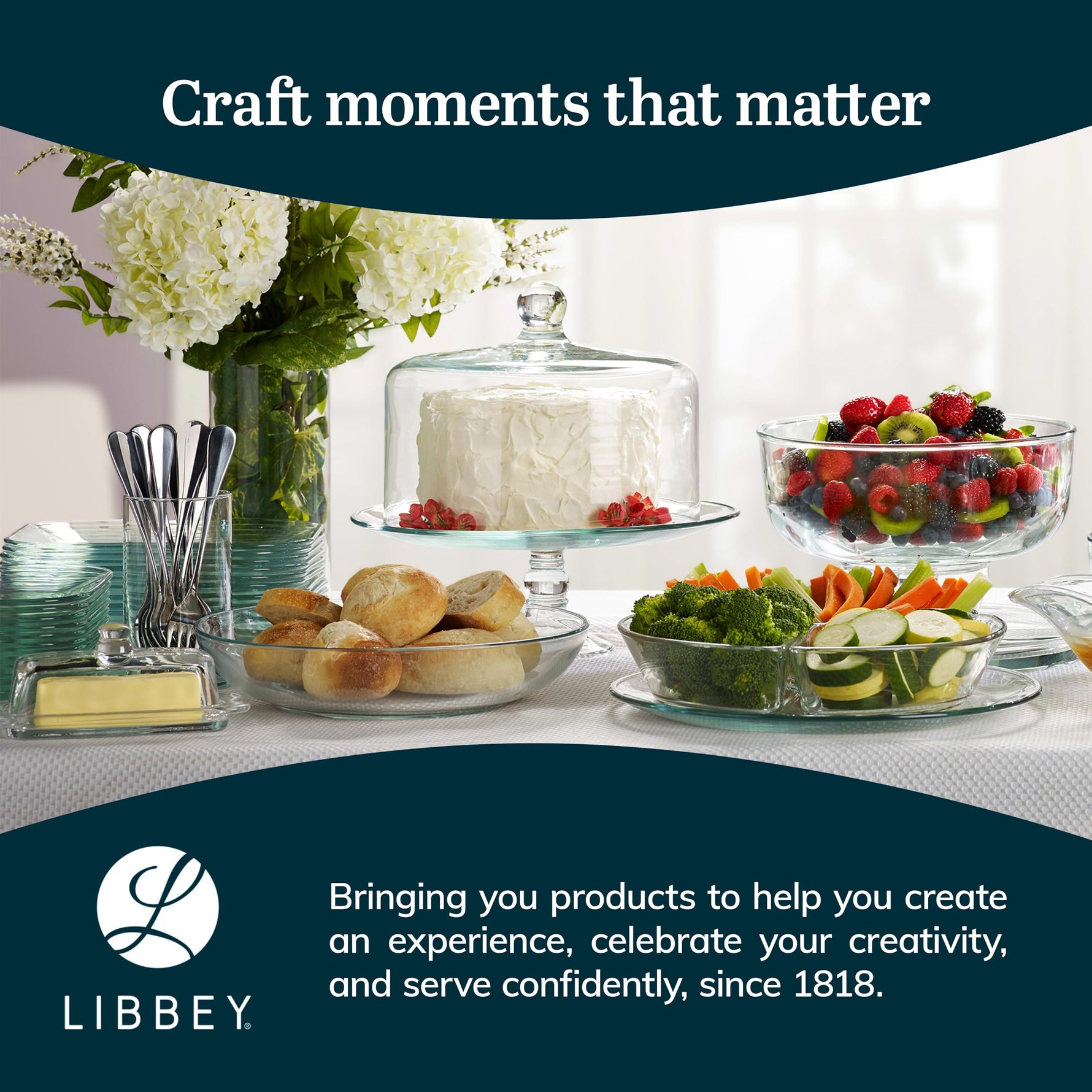Libbey Selene Glass Cake Stand with Dome Lid, Elegant Curved Footed, Covered Cake Stand, Versatile Serving Dish for Variety of Desserts and More