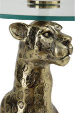 Signature Design by Ashley Vallain Industrial Glass Tabletop Accent Table with Leopard Base, Metallic & Glass