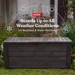 Keter 150 Gallon Resin Large Deck Box Organization and Storage Box for Patio, Outdoor Cushions, Garden Tools, Brown