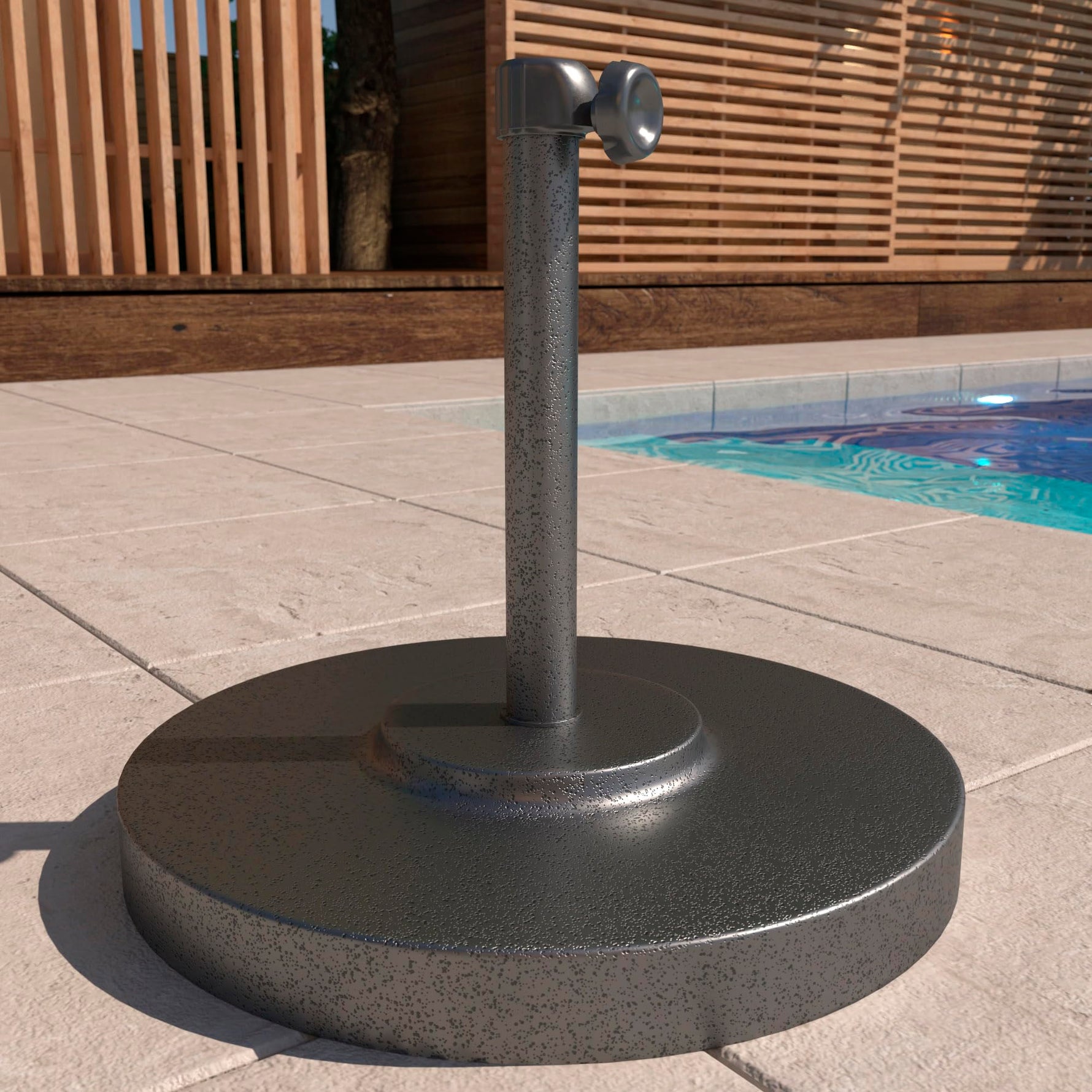 California Umbrella 50 lbs. Round Concrete Weighted Powdercoated Steel Umbrella Base, Black Frame, One Size , CFMT160-Black