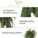 Nearly Natural 22in Artificial Boston Fern Hanging Basket Fake Plants Indoor Home Decor Faux Greenery for Bedroom Living Room Porch Office