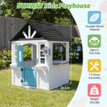 BTMWAY Kids Playhouse Outdoor,Cedar Wooden Play House for Kids Ages 3-8,with Dutch Door, Play Kitchen, Interactive Doorbell, Sink, Flowerpot, Birdcage