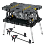 Keter Heavy-Duty Folding Workbench with 1,000 Pound Capacity - Foldable Work Table for Garage, Woodworking, and Outdoor Workshop with 12 Inch Adjustable Clamps
