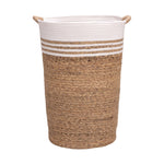 Seville Classics Premium Natural Handwoven Portable Laundry Bin Basket with Carrying Handles, Household Storage for Clothes, Linens, Sheets, Natural Water Hyacinth and Gray Rope, 3 Piece Set