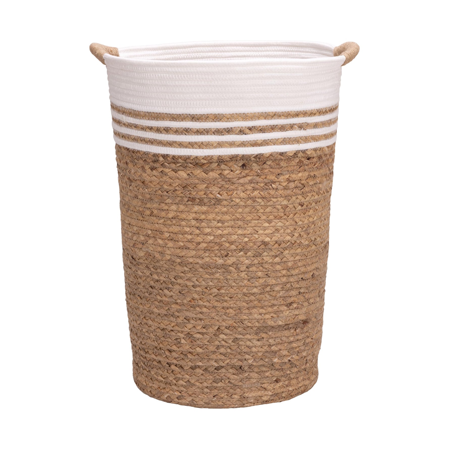 Seville Classics Premium Natural Handwoven Portable Laundry Bin Basket with Carrying Handles, Household Storage for Clothes, Linens, Sheets, Natural Water Hyacinth and Gray Rope, 3 Piece Set