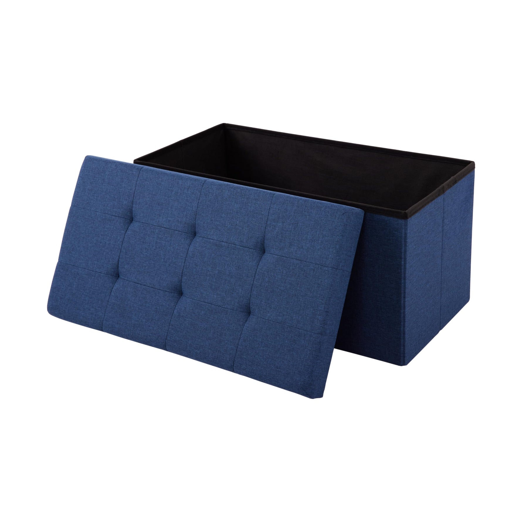 Seville Classics Cushioned Fabric Ottoman Hidden Storage Chest Footrest Chair, Padded Seat for Bedroom, Dorm, Loft, Living Room, Entryway, Hallway, Blue Velvet, 30" Bench