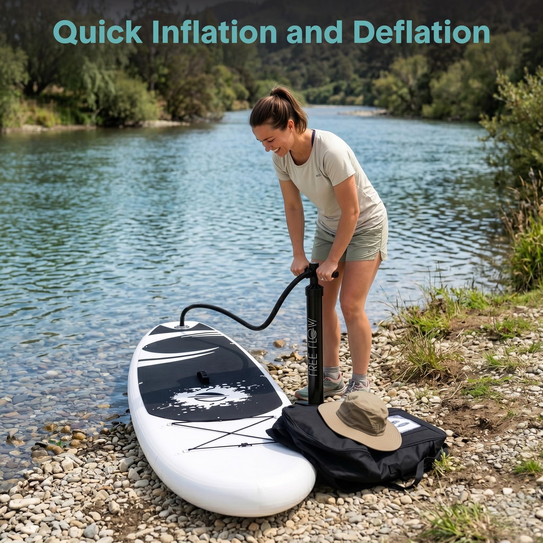 SereneLife Inflatable Stand Up Paddle Board (6 Inches Thick) with Premium SUP Accessories & Carry Bag | Wide Stance, Bottom Fin for Paddling, Surf Control, Non-Slip Deck | Youth & Adult Standing Boat