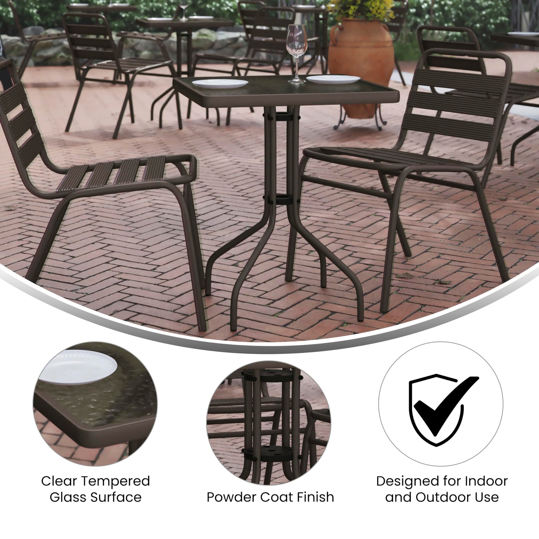 Flash Furniture Barker 23.5" Square Indoor/Outdoor Tempered Glass Patio Side Table, Outdoor Patio Table for Commercial or Residential Use, Clear/Black