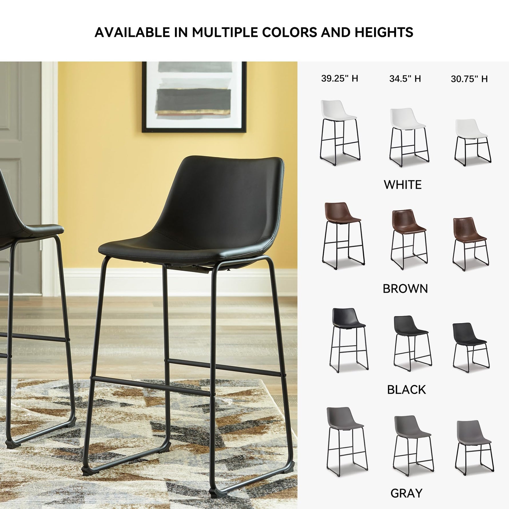 Signature Design by Ashley Centiar 24" Counter Height Modern Bucket Barstool, 2 Count, Black
