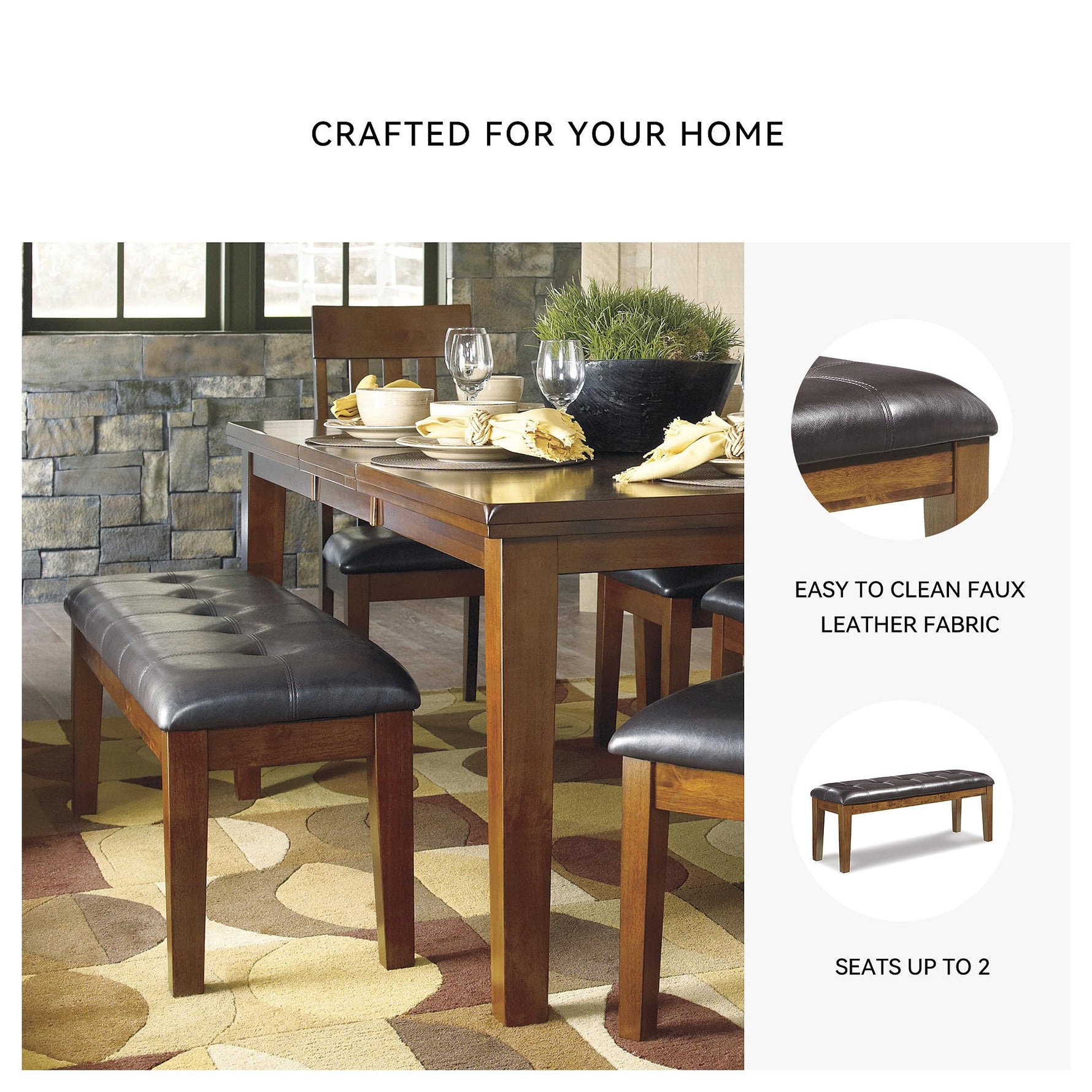Signature Design by Ashley Ralene Tufted Upholstered Dining Room Bench, Medium Brown