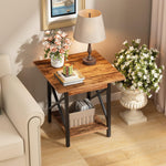 GreenForest End Table 24 inch for Living Room, Large Square Side Tables with X-Frame, Tall Industrial Bedside Nightstand with 2-Tier Storage, Rustic Walnut