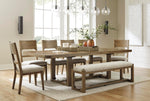 Signature Design by Ashley Cabalynn Farmhouse Upholstered Dining Bench, Foam Cushion, Hardwood Solids, 63.5" W x 16.5" D x 19.75" H, Beige & Light Brown