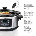 Hamilton Beach Portable 6 Quart Set & Forget Digital Programmable Slow Cooker with Lid Lock, Temperature Probe, Dishwasher Safe Crock & Lid, Stainless Steel (33969A)