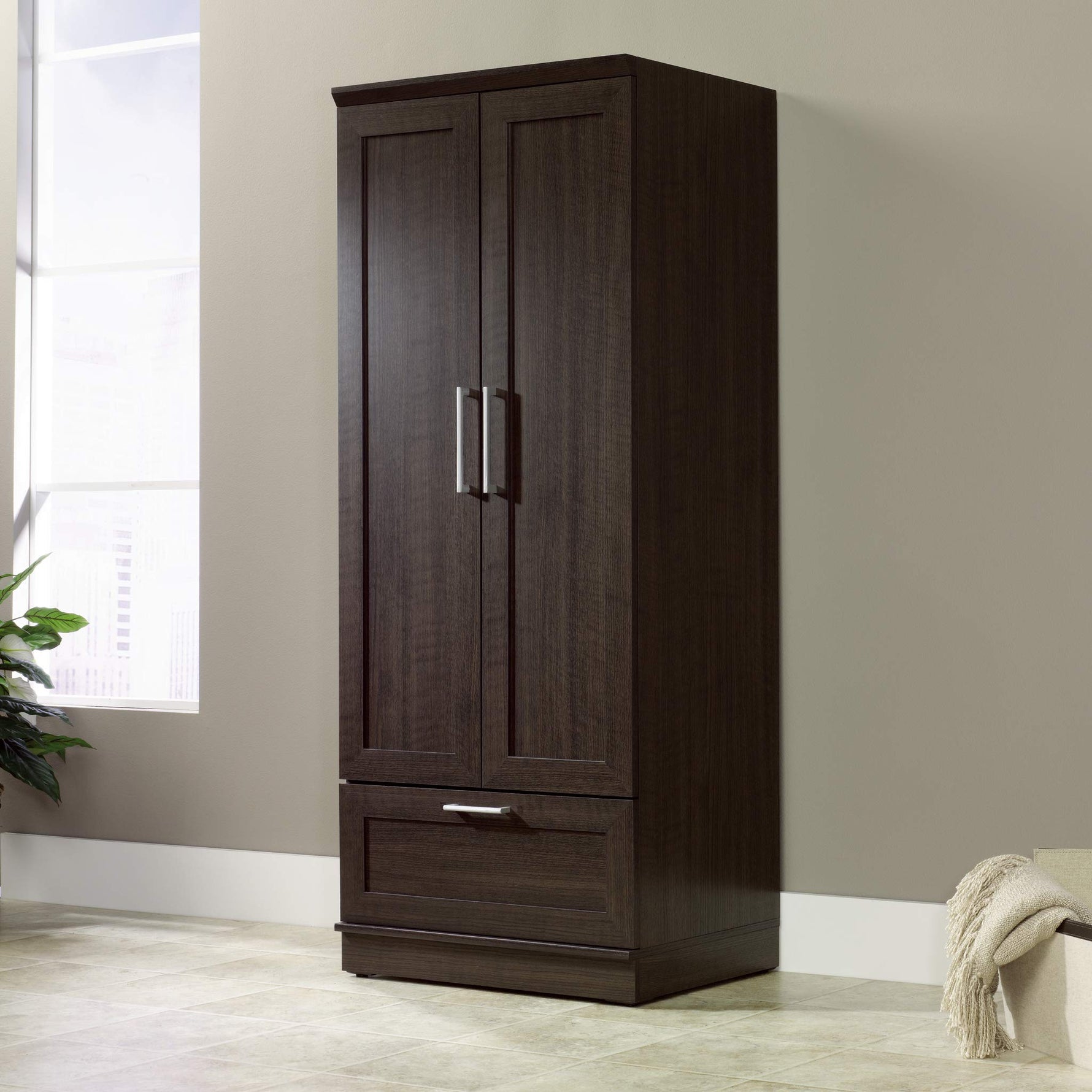 Sauder 411802 HomePlus Wardrobe/Storage Cabinet, L: 28.98" x W: 20.95" x H: 71.18", Sienna Oak finish