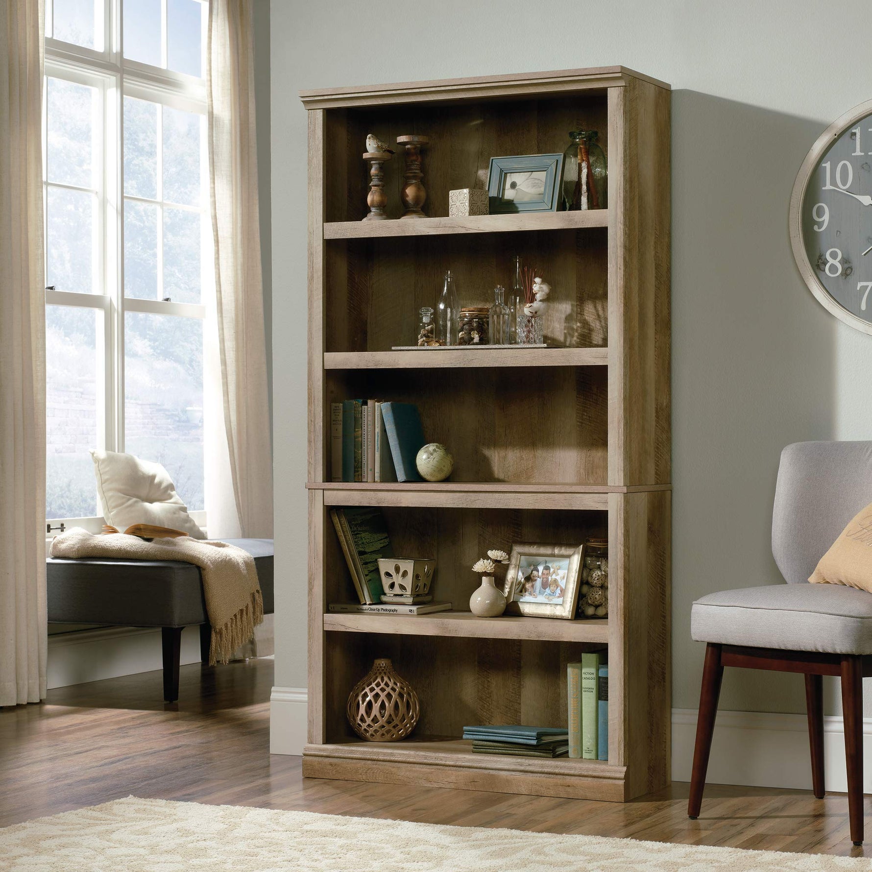 Sauder 5-Shelf Split Bookcase/ Book shelf, Oiled Oak finish