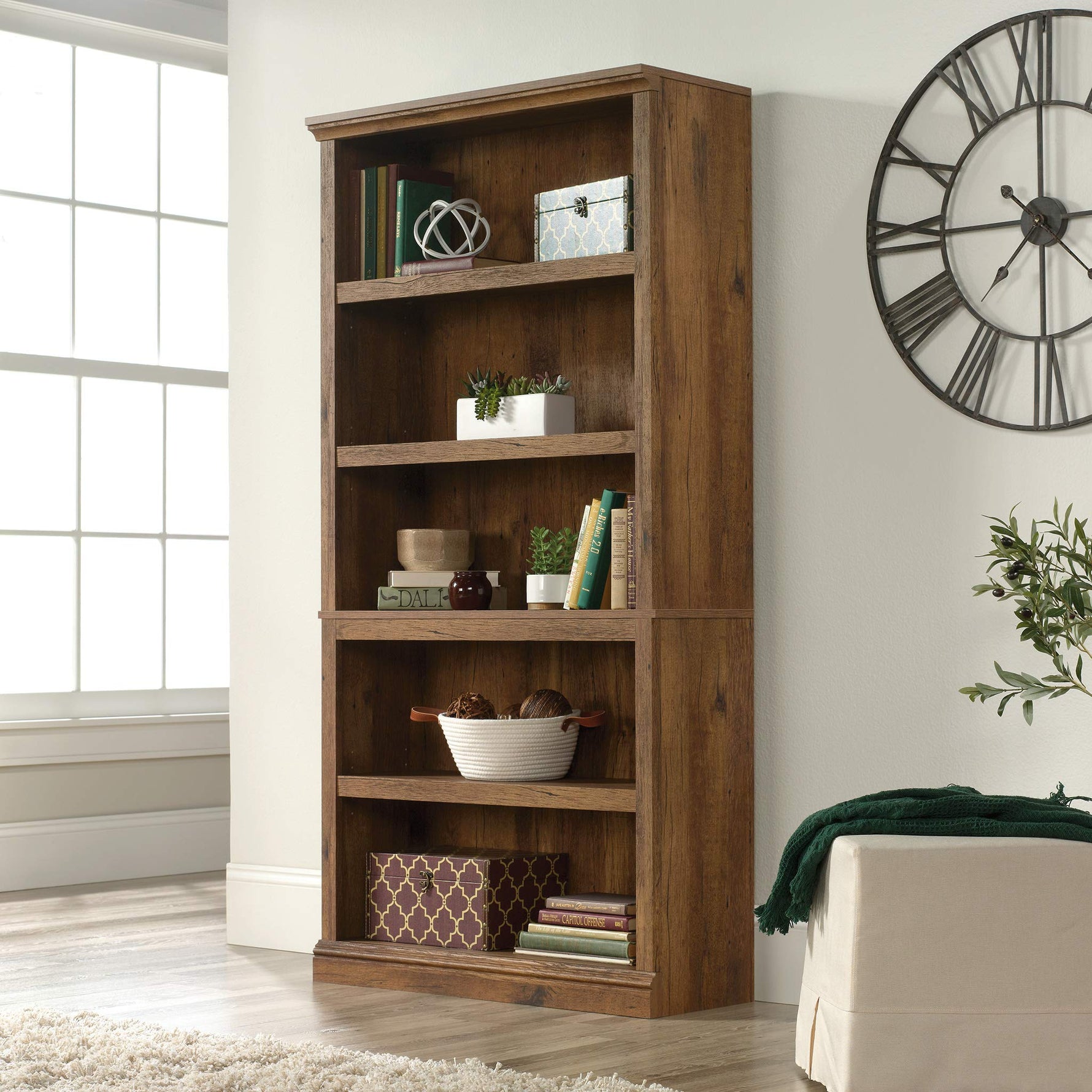 Sauder 5-Shelf Split Bookcase/ Book shelf, Oiled Oak finish